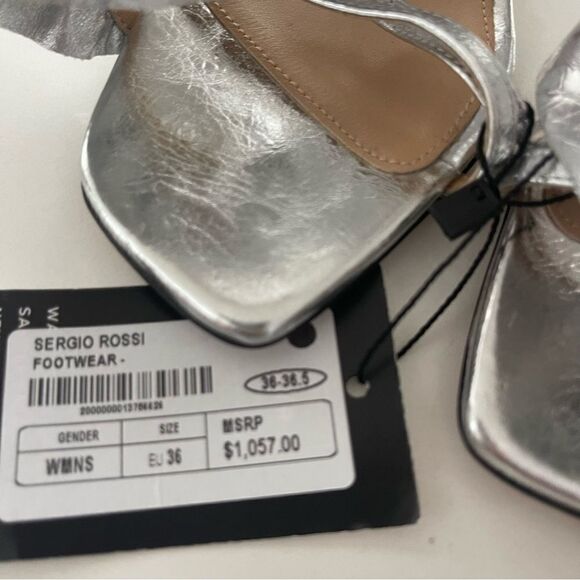 SERGIO ROSSI Ruffled metallic crinkled-leather sandals NWOB Size 36 - Picture 8 of 10